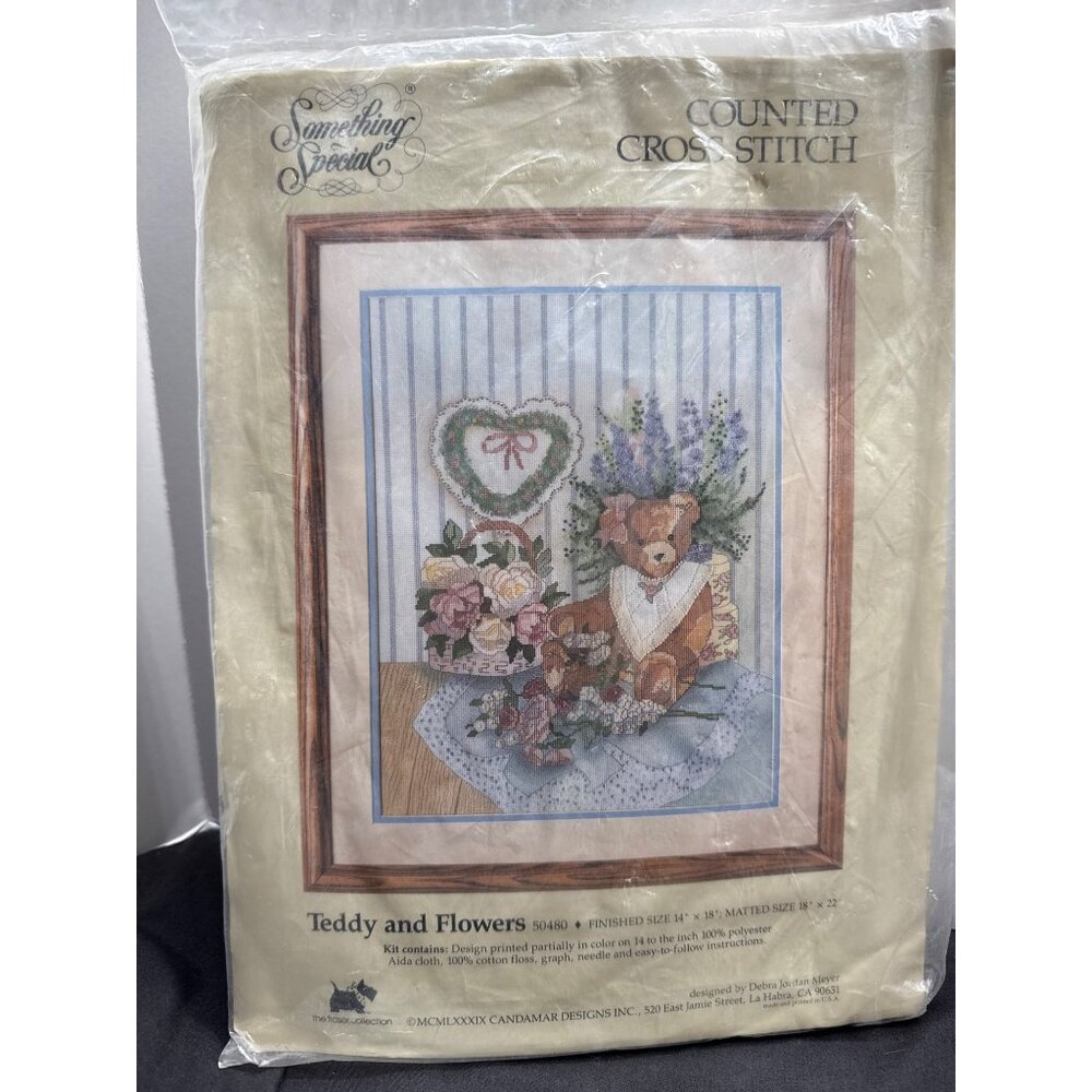 Teddy And Flowers Counted Cross Stitch Kit Charming Craft Project Country Cottag